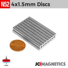 4mm x 1.5mm 5/32"x1/16" N52 Rare Earth Neodymium Small Magnet Discs 4x1.5mm