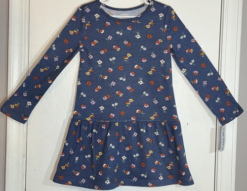 Carter's Toddler Girl 5T Dress Long Sleeve Blue Round Neck Red/White/Pink Flower - Picture 6 of 9
