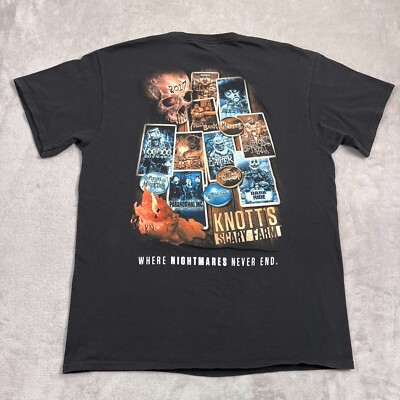Knotts Scary Farm Shirt Mens Large Black 2017 Edition Maze Names Lineup Graphic