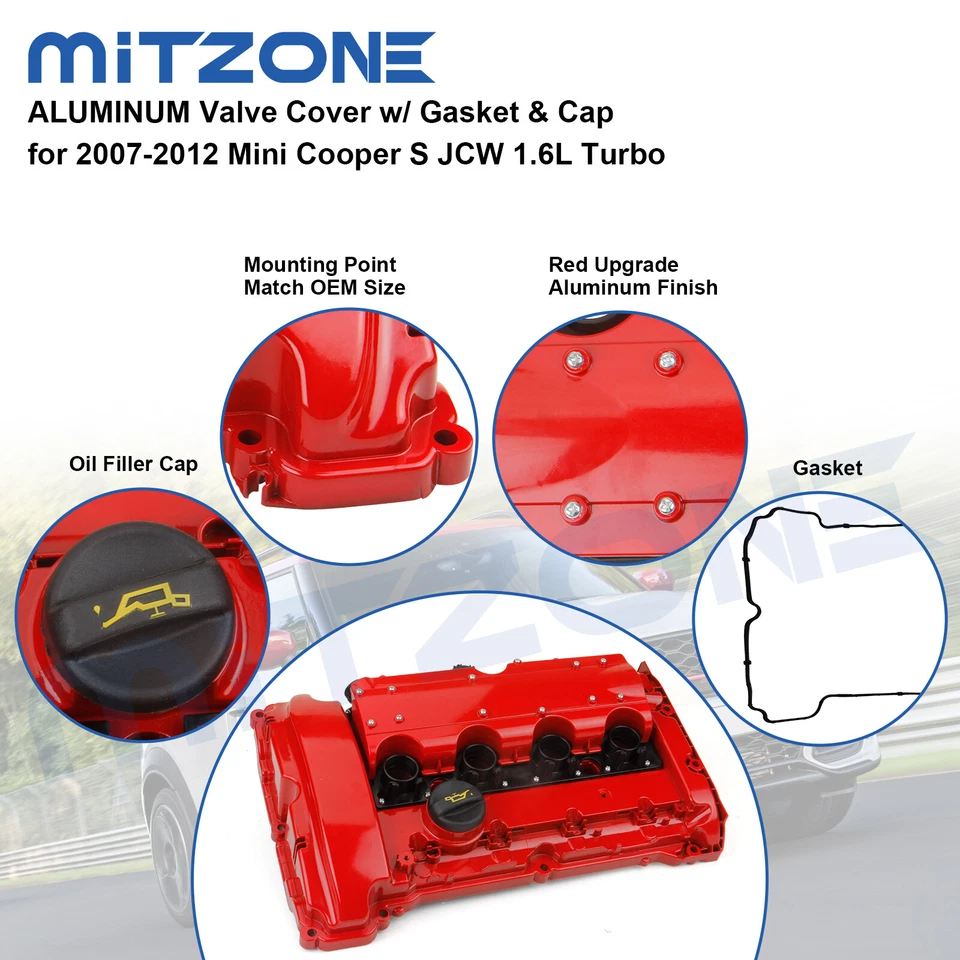 Kit de cubierta de válvula roja de ALUMINIO para 2007-2012 N14 Mini Cooper S JCW 1,6 L Turbo Foto 4 de 4