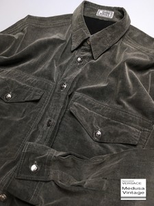 GIANNI-VERSACE-VINTAGE-039-96-GRAY-CORDUROY-SHIRT-MEN-METAL-MEDUSA-WORK-ITALY