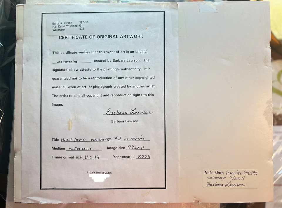 Барбара С. Лоусон оригинал с картиной без рамы Yosemite Half Dome 2004 - Изображение 2 из 2