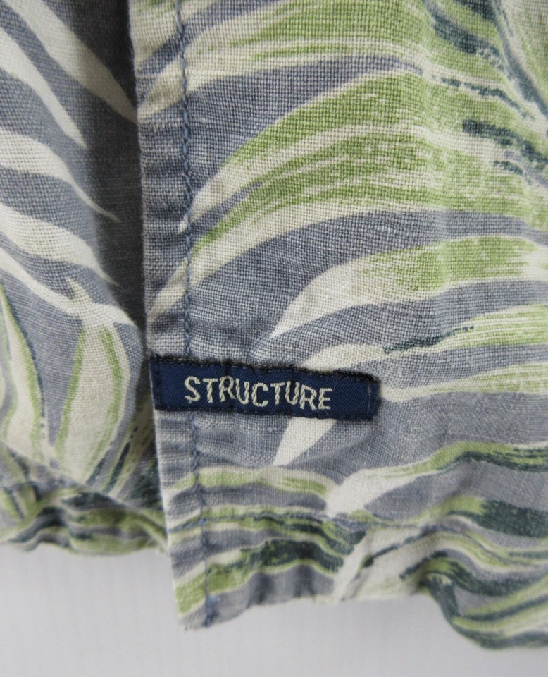 VINTAGE Structure Shirt Men XL Blue Linen Hawaiian Button Up Camp Floral Aloha * - Image 4 of 4