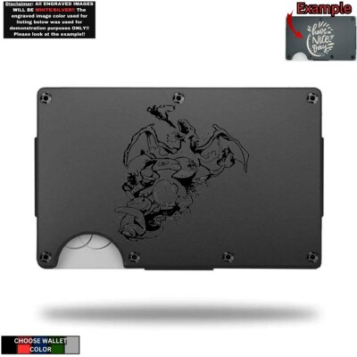 Charizard Poke-mon Laser Engraved Onto An Metal Wallet