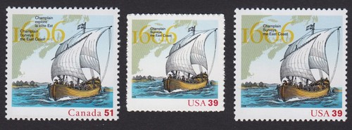 USA-CANADA 2006 Joint Issue Set of 3, 400th French Settlement= Champlain Ship