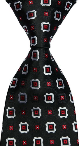 New Classic Checks Black Red White JACQUARD WOVEN 100% Silk Men's Tie Necktie
