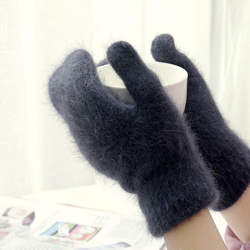 Damen Warme Handschuhe Einfarbig Kaninchenwolle Damen Fäustlinge Vollfinger Winter - Bild 3 von 24