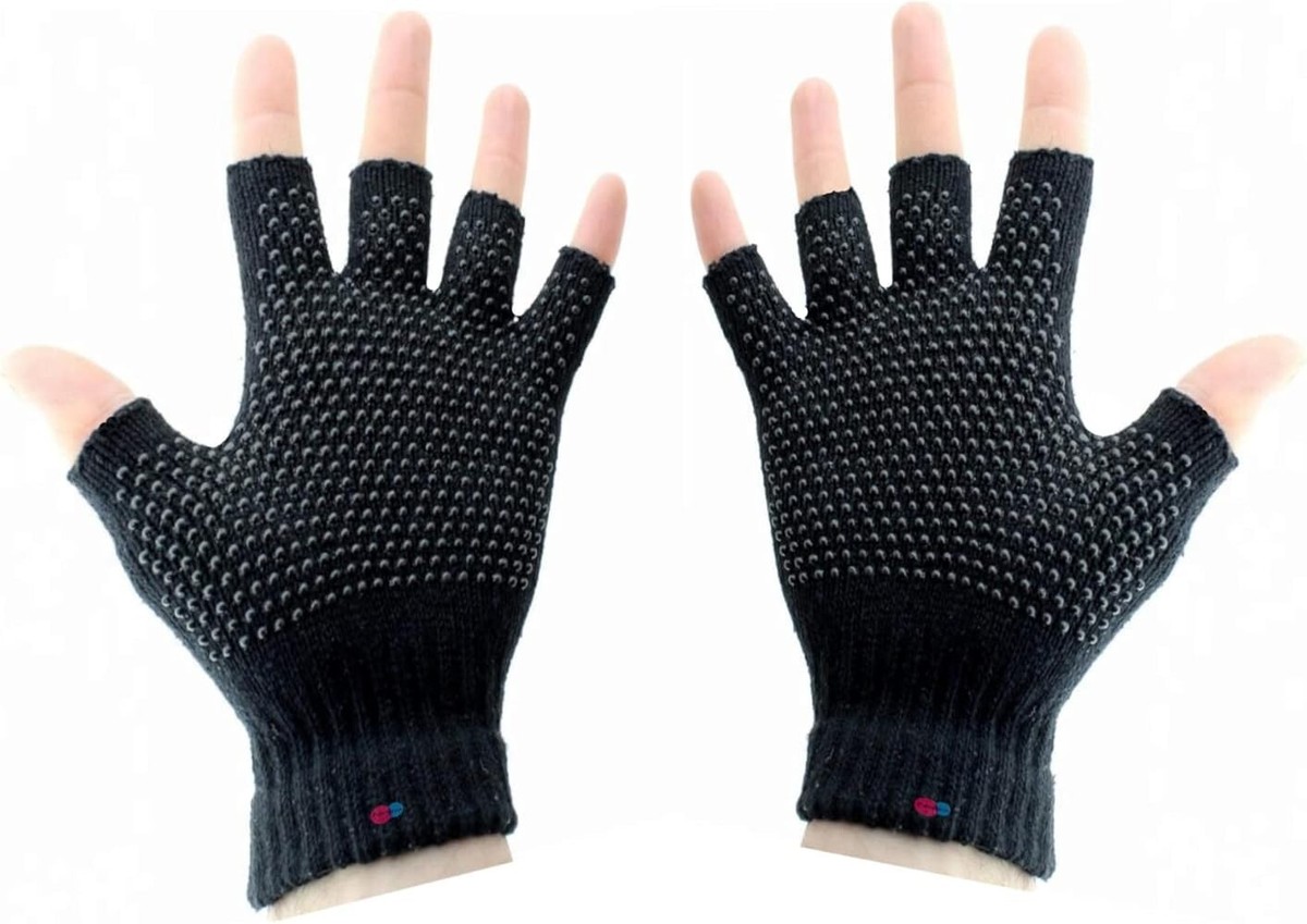 5 Pairs Fingerless Work Gloves, 2 Half Finger Non-Slip Resistance Grip - Foto 2