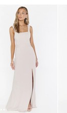 Show me your MuMu cream formal maxi form fitting gown with stretch sz M NWOT