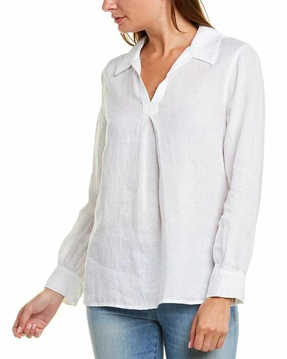 Vince Camuto Split Neck Linen Top Size XXS White New Msrp 99.00