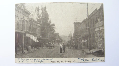 V1003:: Posted 1907, Unpaved Main Street, South Boston Virginia, Halifax County