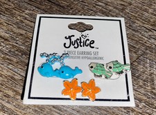 Justice Fish Whale Rhinestone Earring Starfish Summer Set