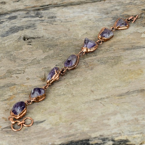 Gift Electroformed Chain Adjustable Bracelet Copper Super 23 Amethyst 6.0" - Picture 3 of 6