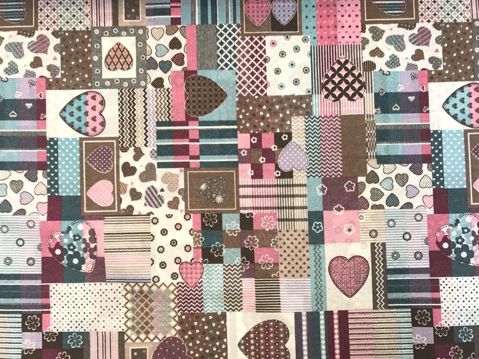 100% Baumwolle Stoff Lonetta 280cm Breit Deko Patchwork Gardine Vorhang Herzen - Bild 3 von 4