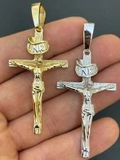 LARGE Real 925 Sterling Silver Plain Gold Plated Cross Jesus Crucifix Pendant