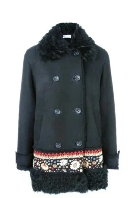 RED valentino double breasted emroidered coat lamb skin/fur