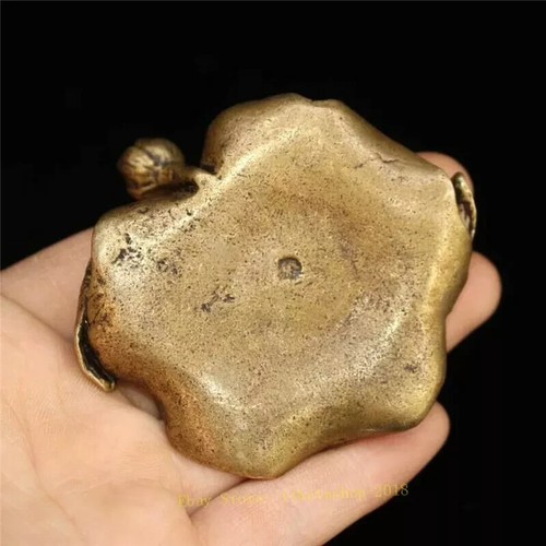 Colecciona Antiguo Soporte de Incienso Chino Cobre Puro Hecho a Mano Hoja de Loto Palo de Pez - Imagen 9 de 9