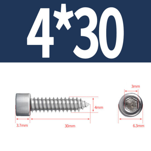 Tornillo autorroscante de cabeza de tapa de acero inoxidable Allen Socket Tappers pernos M1.7 - M6 - Imagen 55 de 76