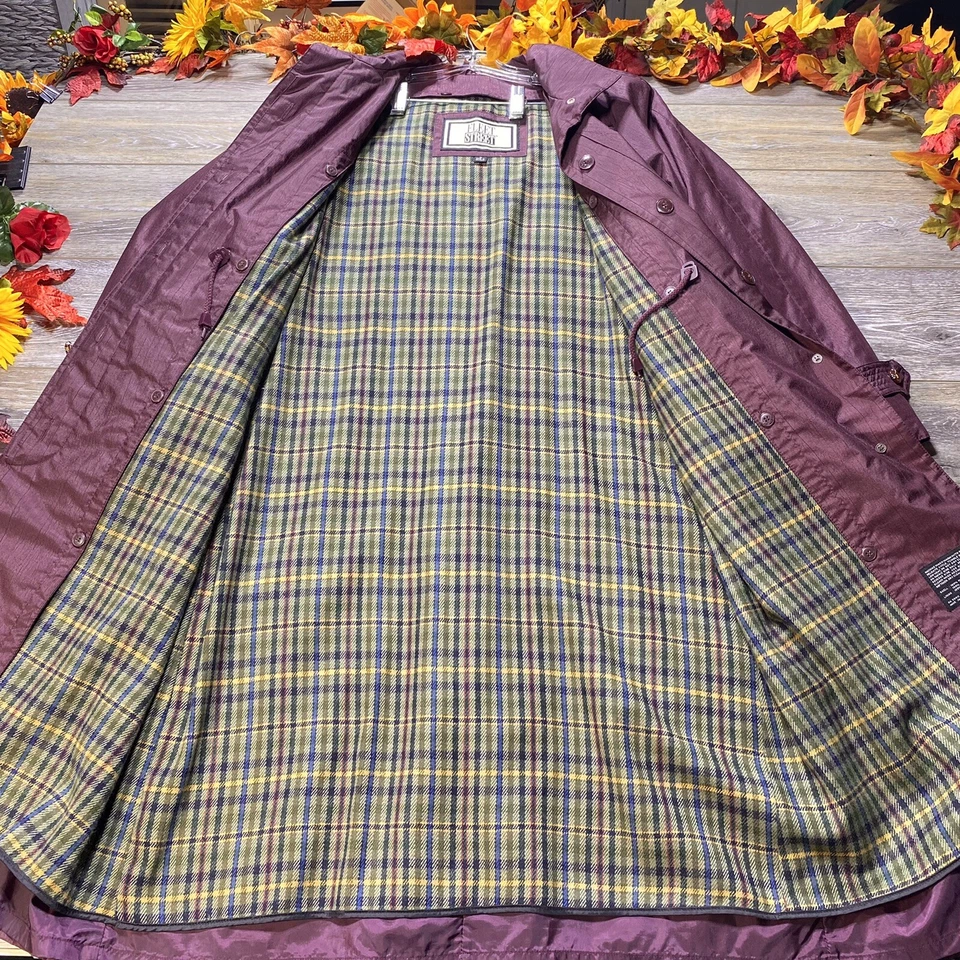 Vintage Rain Coat Size 12 Large Maroon Red Long Length Lined Jacket Fleet Street - Image 4 of 4