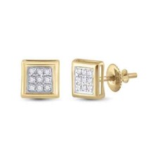 10k Yellow Gold Womens Diamond Square Cluster Stud Earrings 1/20 Cttw SMALL