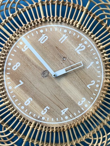 Minimalist Rattan and Wood Battery Operated Round Wall Clock 24" x 1.5" - Picture 2 of 9
