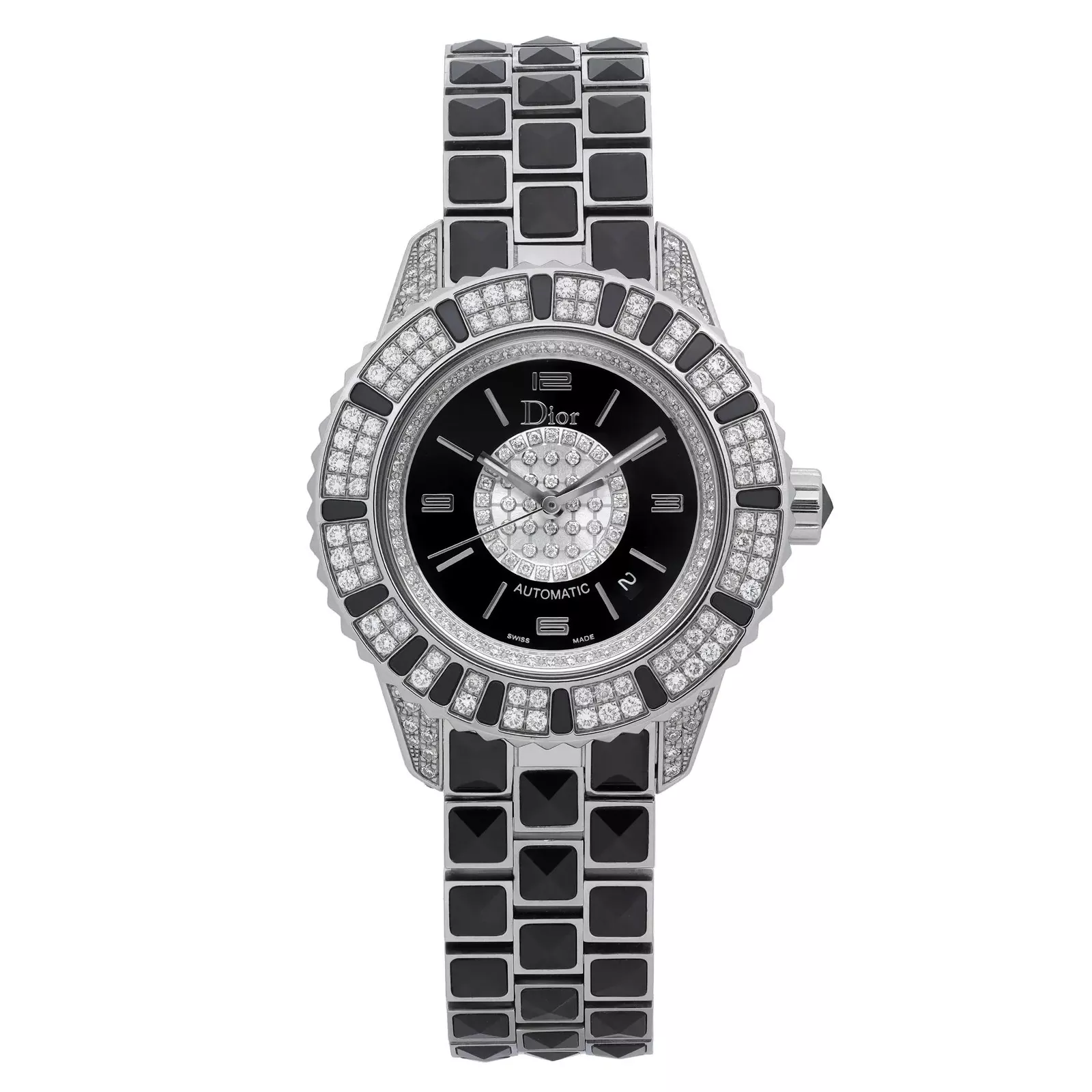 Montre automatique Dior Christal 33 mm acier céramique diamant cadran noir CD113513M001