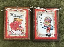 5 New Handcrafted Wooden Retro Style Valentine Ornaments/HangTags/GiftTags Set 7