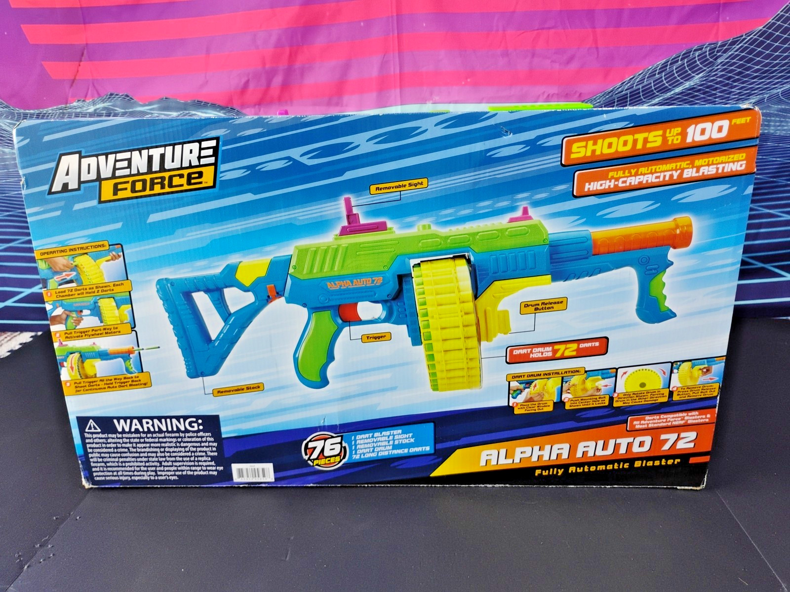 NEW ADVENTURE FORCE ALPHA AUTO 72 AUTOMATIC FOAM NRF STYLE DART GUN TOY