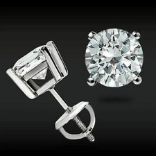 3Ct Lab Created Diamond Solitaire Screw Back Stud Earrings 14K White Gold Finish