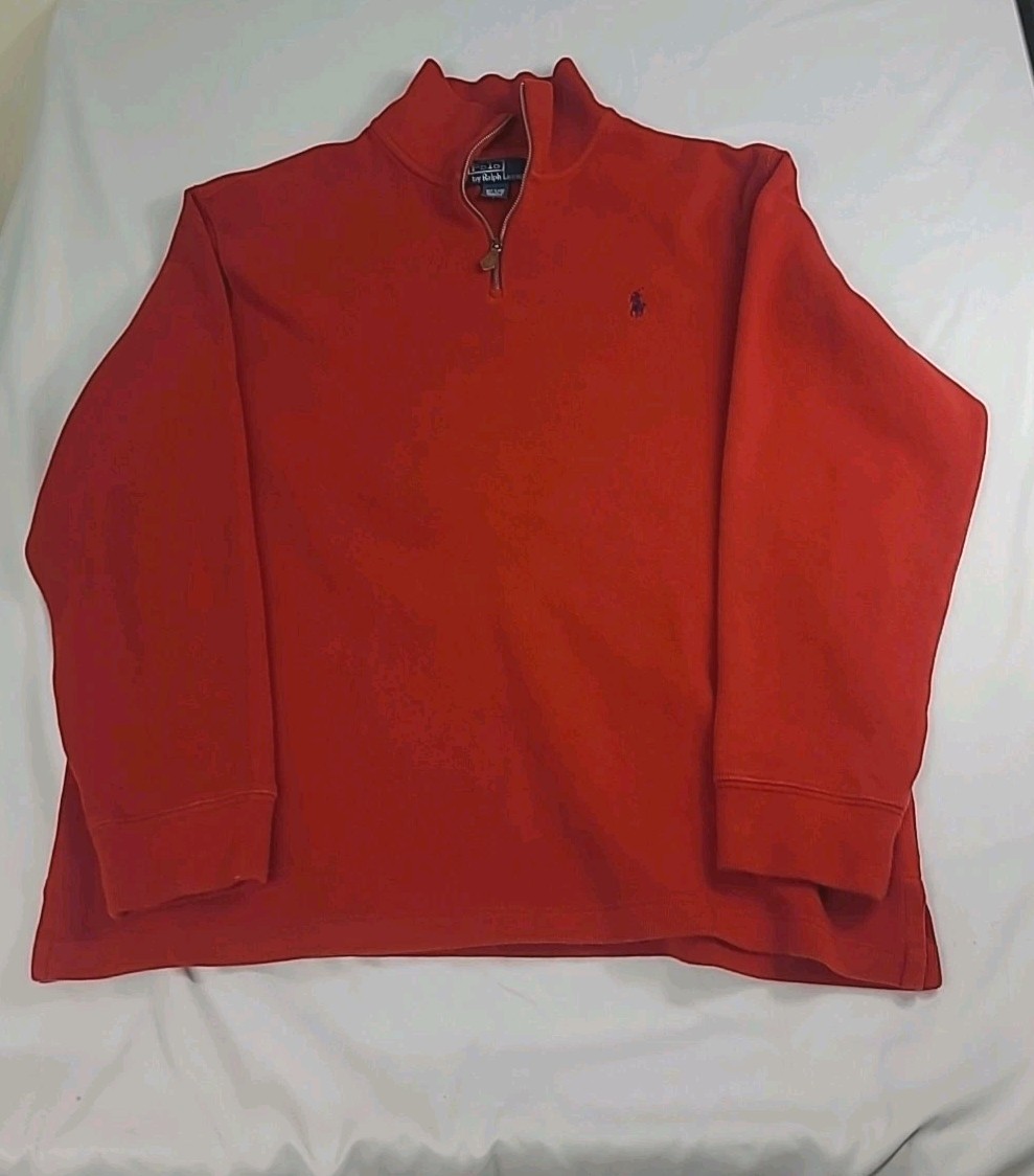 Polo Ralph Lauren Maglione Uomo XL Rosso Pull Over Quarter Zip Felpa Pony Rosso