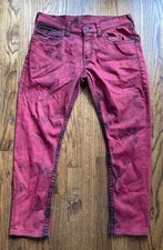 True Religion Jeans Mens Size 33 Red Straight Flap Pocket Y2K Stretch Big T