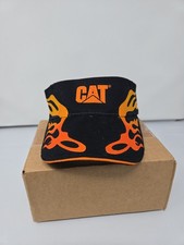 Black Caterpillar Construction Tools Adjustable Flame Visor Hat Made In USA