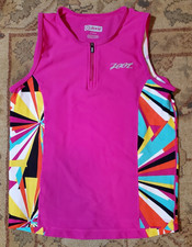 Zoot Kids Protege Hot Pink Passionfruit Kaleidoscope Triathlon Tank Top-Girls XL