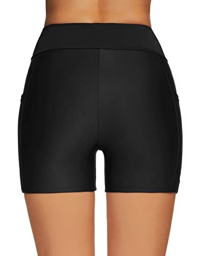Women's 4" Swim Shorts High Waisted Swimsuit Bottoms XX-Large Black 4 Inch - Picture 4 of 6