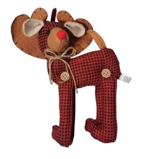 Buffalo Plaid Stuffed Reindeer Moose Plush Button Hanging Moveable Primitive 