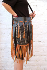 Western Leather Fringe Crossbody Bag  Handmade Boho Festival Purse  Long Fring
