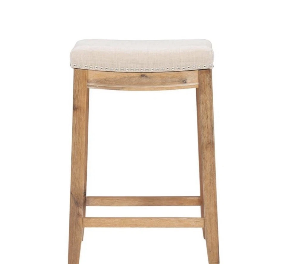 Linon Home Decor Counter Stool Natural Padded Seat Wood Frame in Rustic Brown - Image 4 of 4