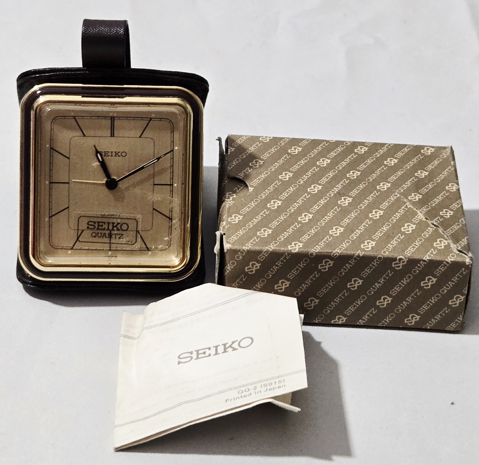Vintage Seiko Brown Leather Folding Travel Alarm Clock New Dead Stock QQ534B