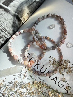 RARE AAA Pink Botswana Agate Cube and Round Design Bracelet 6mm/4mm - 7'' B