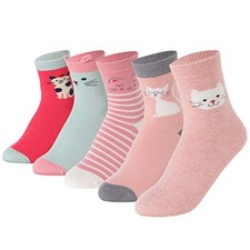 Kids Girls Crew Ankle Socks Cotton Dress Cute Cat Unicorn Medium 5 Pairs/Cat
