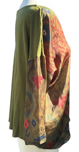Mango Khaki / Multicolour Print Silky 3/4 Sleeve Top Labelled Medium - Picture 4 of 8