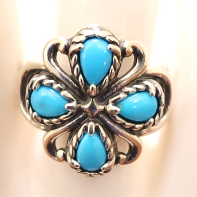 Carolyn Pollack ring American West Sleeping Beauty turquoise clover Size 7