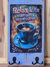 Rustic Coffee Mug, Leash, Key Holder, Wall Mounted, Solid Wood Handcrafted New
