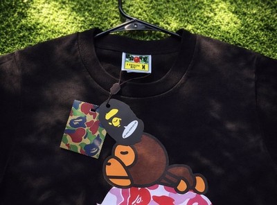 A Bathing Ape Baby Milo Black Camouflage Graphic Cotton Jersey Men's T-Shirt M