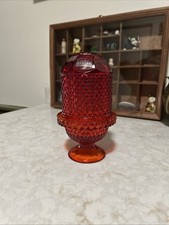 Vintage Viking Glass Diamond Point Glimmer Fairy Lamp Ruby Red/ Amberina
