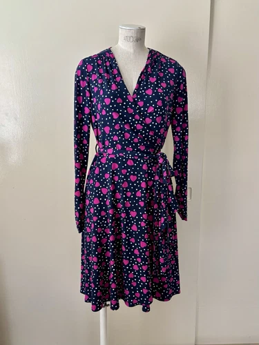VALENTINO Abito vintage anni 80 VICKY TIEL stampa cuore avvolgente elasticizzato rosa navy bianco taglia S