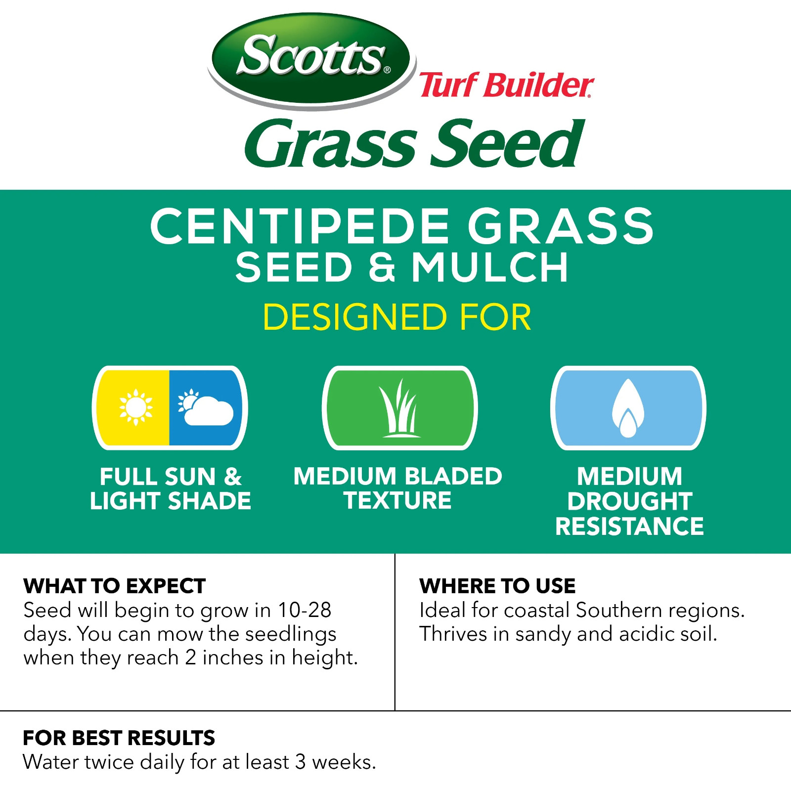 Scotts Turf Builder Grass Seed Centipede Grass Seed & Mulch, 5 lbs.