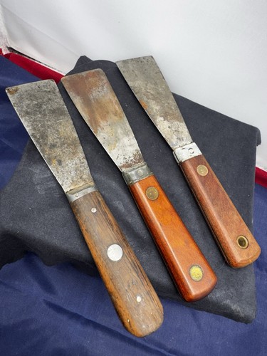 3 Vintage Red Devil Kittmesser mit Holzgriff