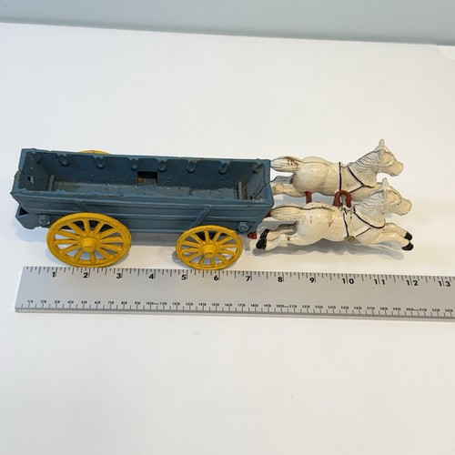 Cast Iron Toy Vintage Antique 2 Horse Drawn Wagon 12” Total Length - Picture 12 of 14