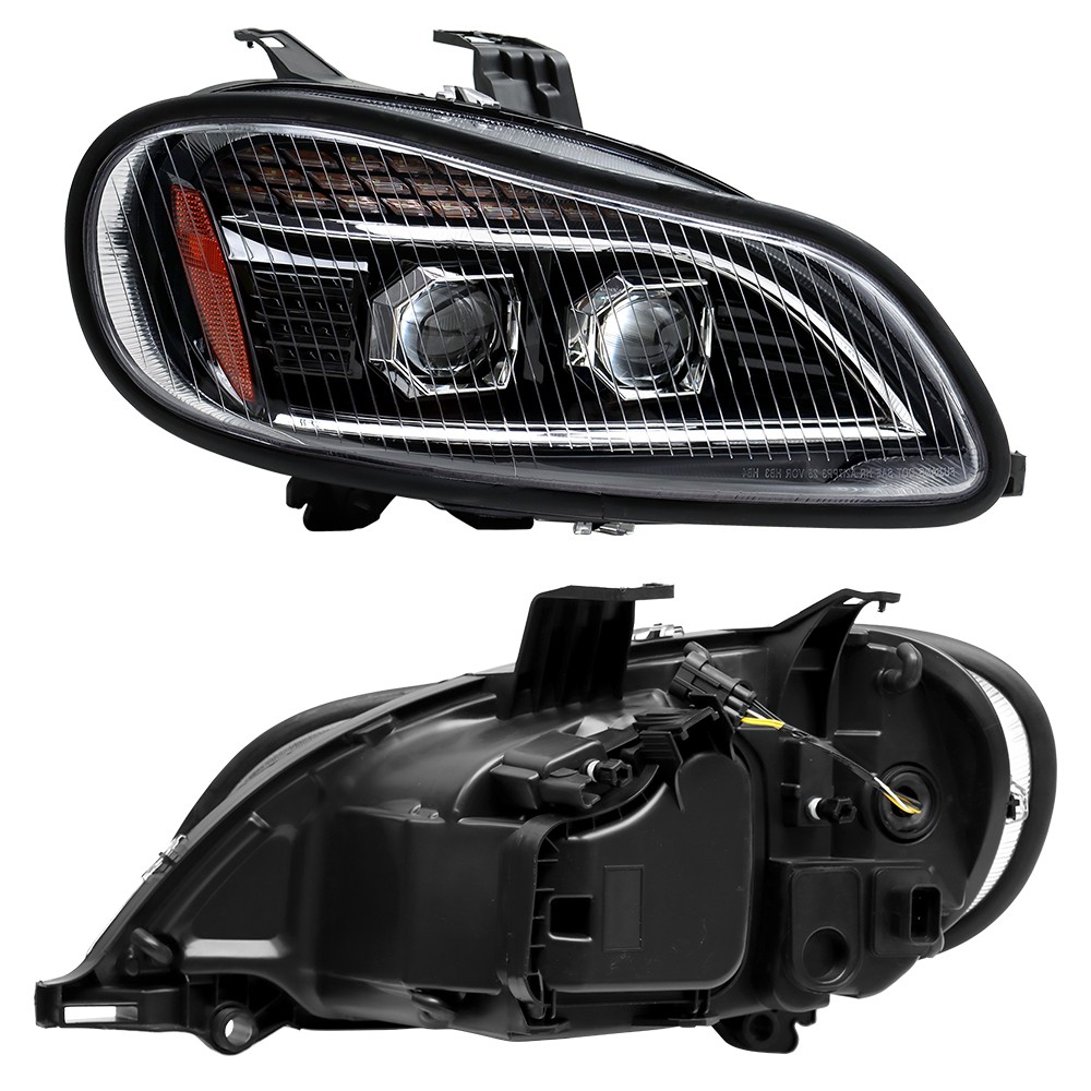 Headlights Left&Right Pair LED Assembly Set For 02-18 Freightliner M-2 M2 Black